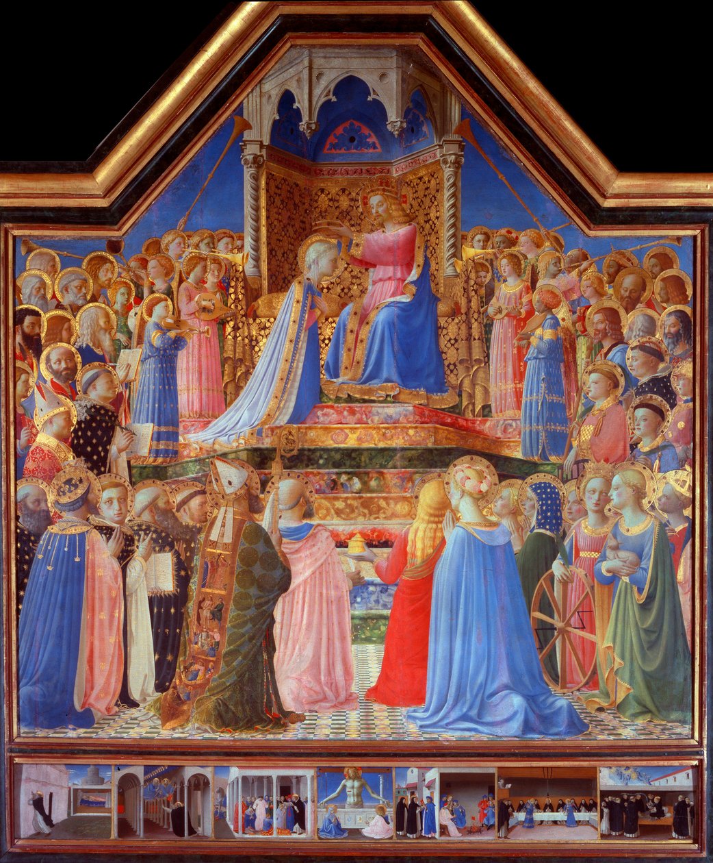 A Coroação da Virgem (predella de cenas da vida de São Domingos) (pintura de Fra  Angelico
