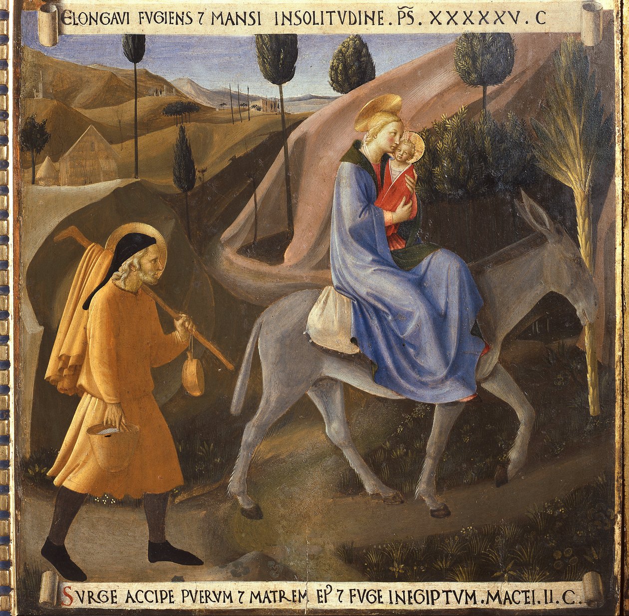 O Voo para o Egipto, Vida de Cristo, Armadio degli Argenti. (Tempera em madeira de Fra  Angelico