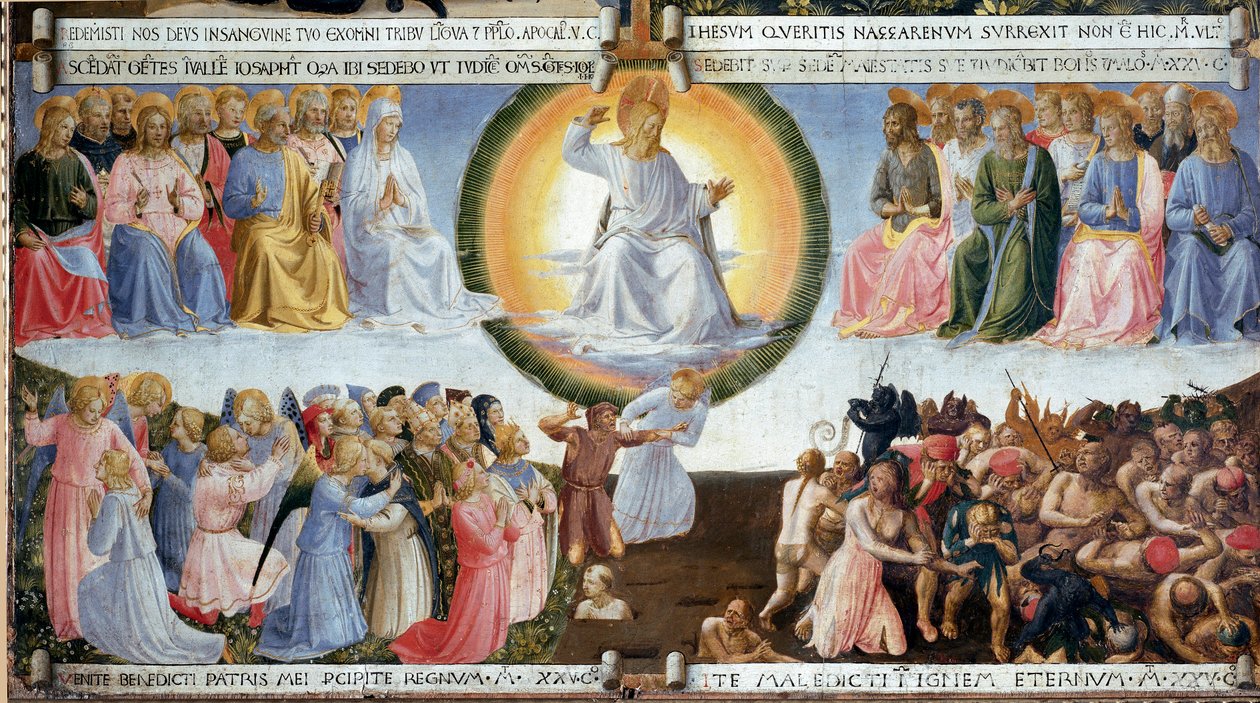 The Last Judgment Detrempe on wood by Guido di Pietro (ou Fra Giovanni da Fiesole) dit Fra Angelico ou il Beato (1400-1455). Pintura para o armário de prata. 1450 Dim. 77x74 cm Museu de San Marco. Florença de Fra  Angelico
