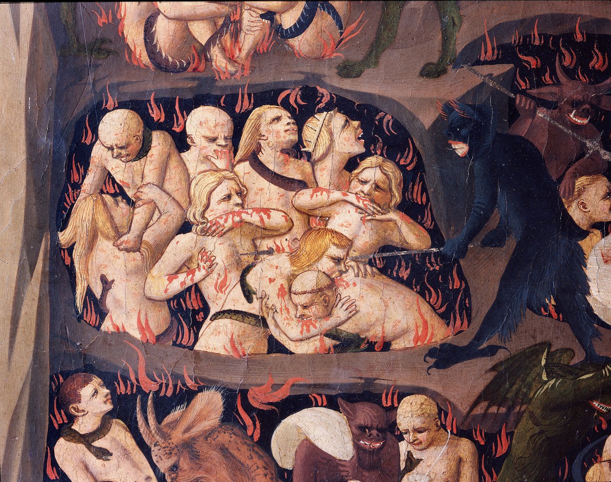 O Juízo Final: Inferno (tempera na madeira de Fra  Angelico