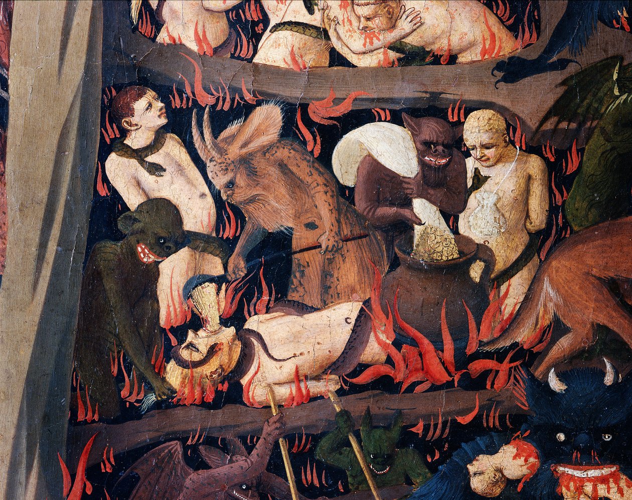 O Juízo Final: Inferno (tempera na madeira de Fra  Angelico