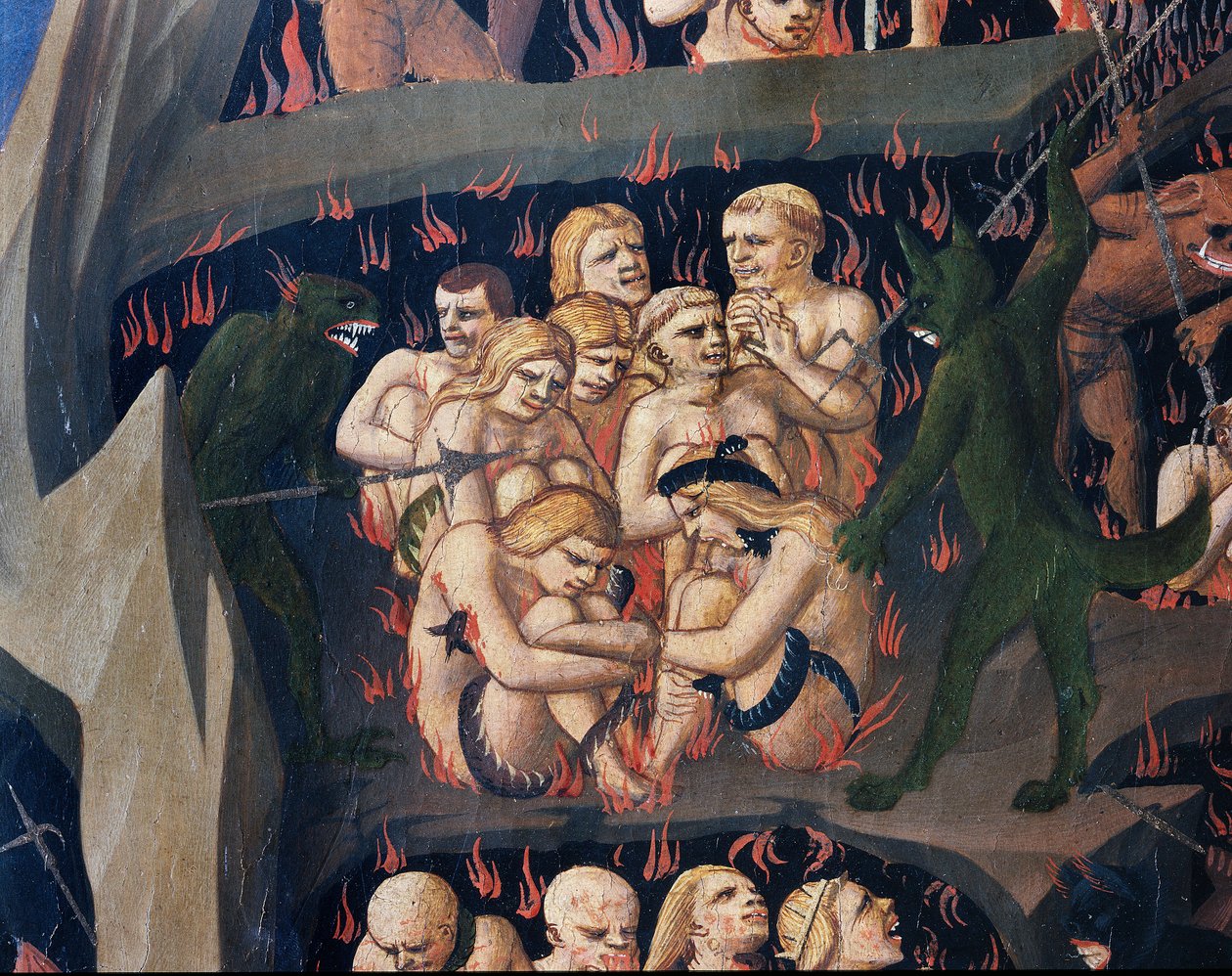 O Juízo Final: Inferno (tempera na madeira de Fra  Angelico