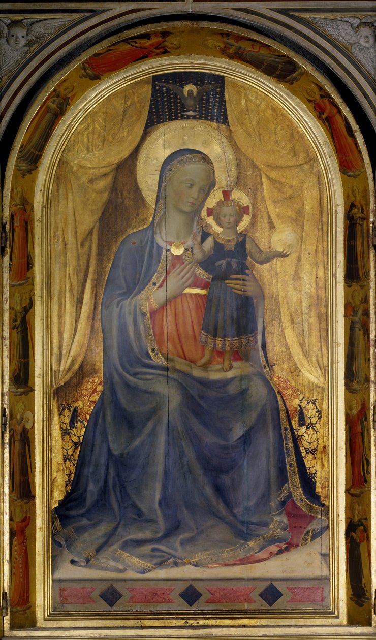 A Virgem tem o Menino ou Tabernáculo (retábulo) dos Liniers (tabernacolo dei Linaioli) (retábulo) de Fra  Angelico