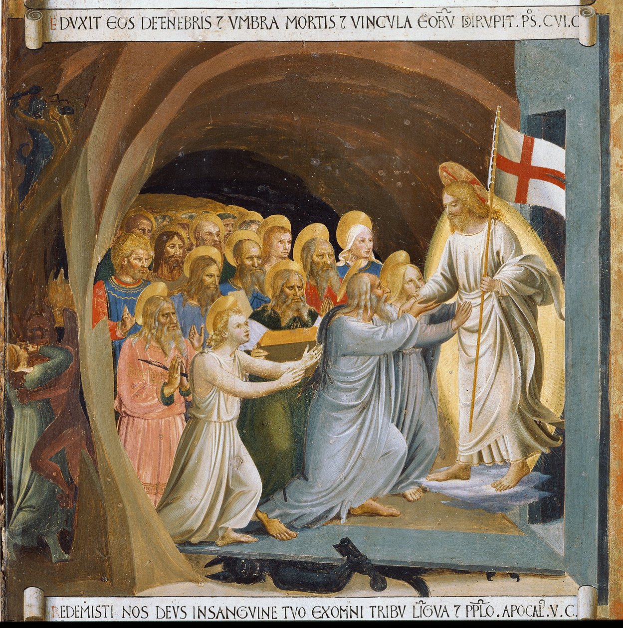 A descida de Cristo ao limbo. A vida de Cristo, Armadio degli Argenti. (Tempera sobre madeira de Fra  Angelico