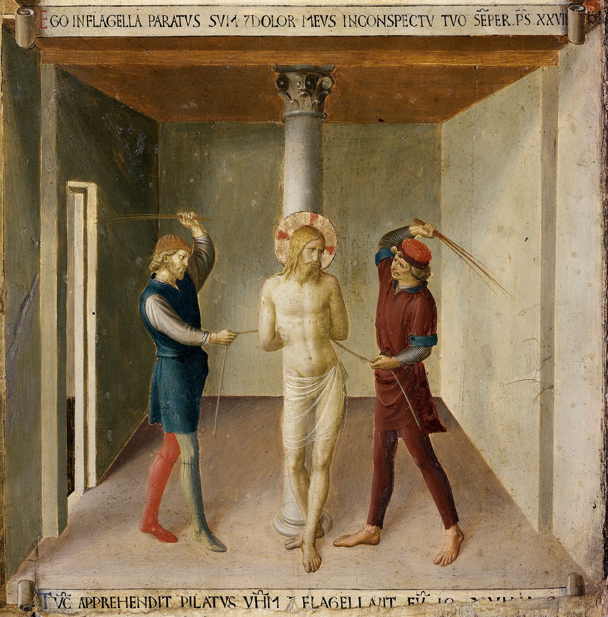 A flagelação. A vida de Cristo, Armadio degli Argenti. (Tempera sobre madeira de Fra  Angelico
