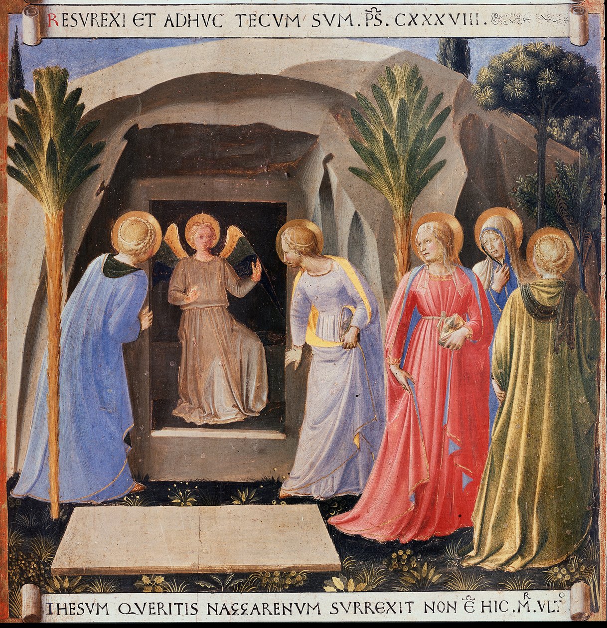As três Maria no túmulo. A vida de Cristo, Armadio degli Argenti. (Tempera sobre madeira de Fra  Angelico