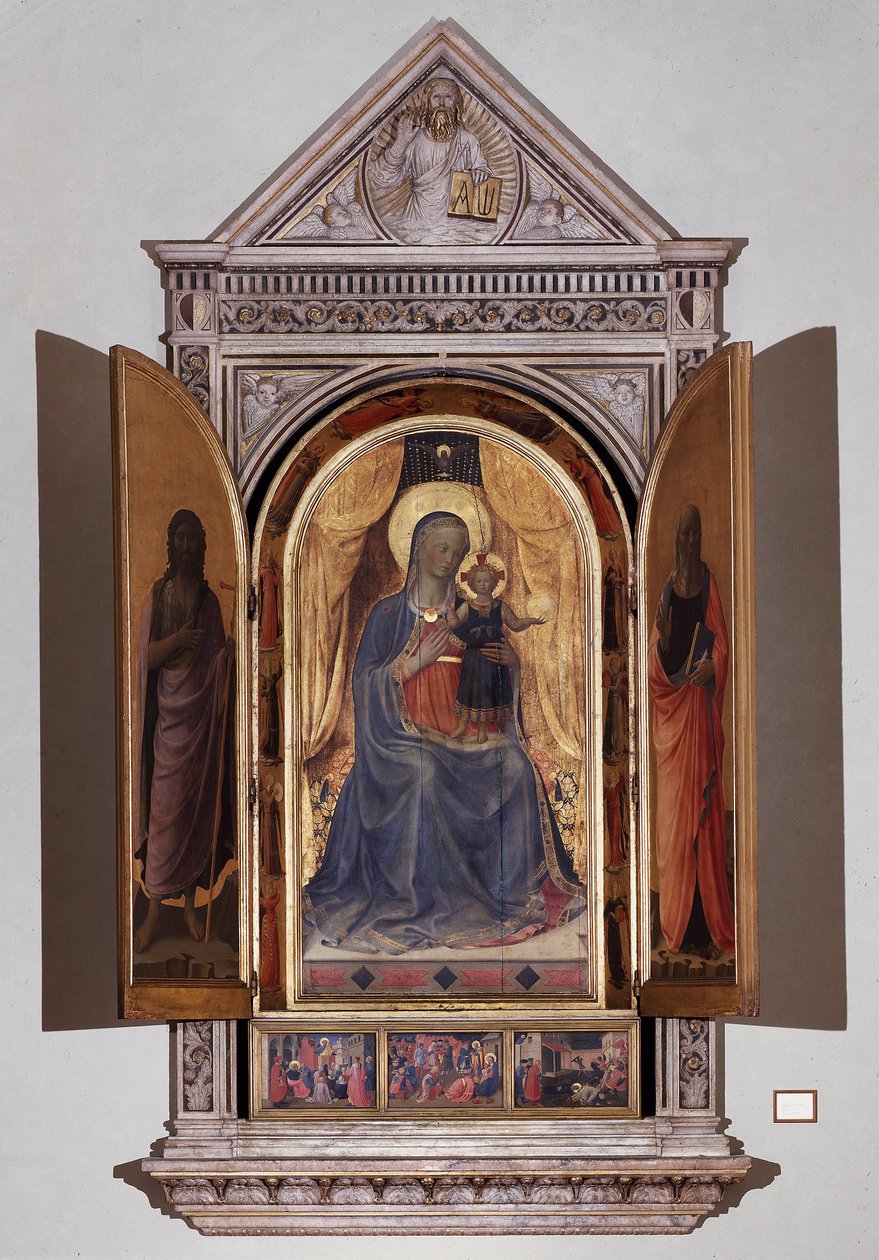 Virgem com criança. Tabernáculo Aberto dos Linaioli (Pintura em madeira de Fra  Angelico
