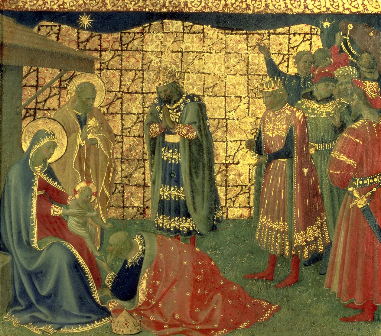Adoração dos Magos, detalhe de um painel predella, temperamento 1434 no detalhe do painel 98904 de Fra Angelico