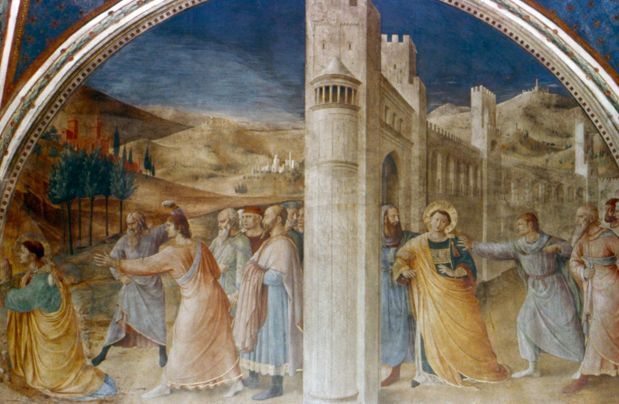 Prisão e apedrejamento de Santo Estêvão, meados do século XV de Fra Angelico