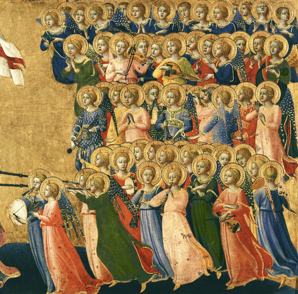 Cristo Glorificado na Corte do Céu, detalhe de anjos musicais do lado direito, 1419-35 (têmpera no painel) (detalhe de 4052) de Fra Angelico