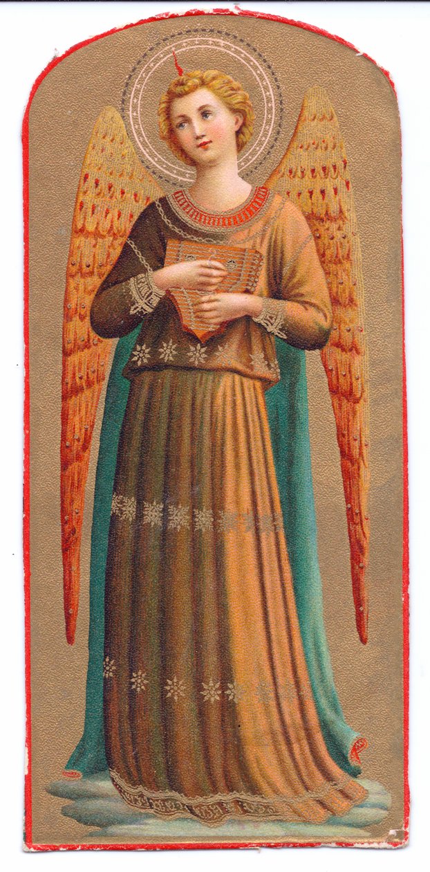 Impressão litográfica a cores Fra Angelico anjo instrumento musical, c. 1910 de Fra Angelico