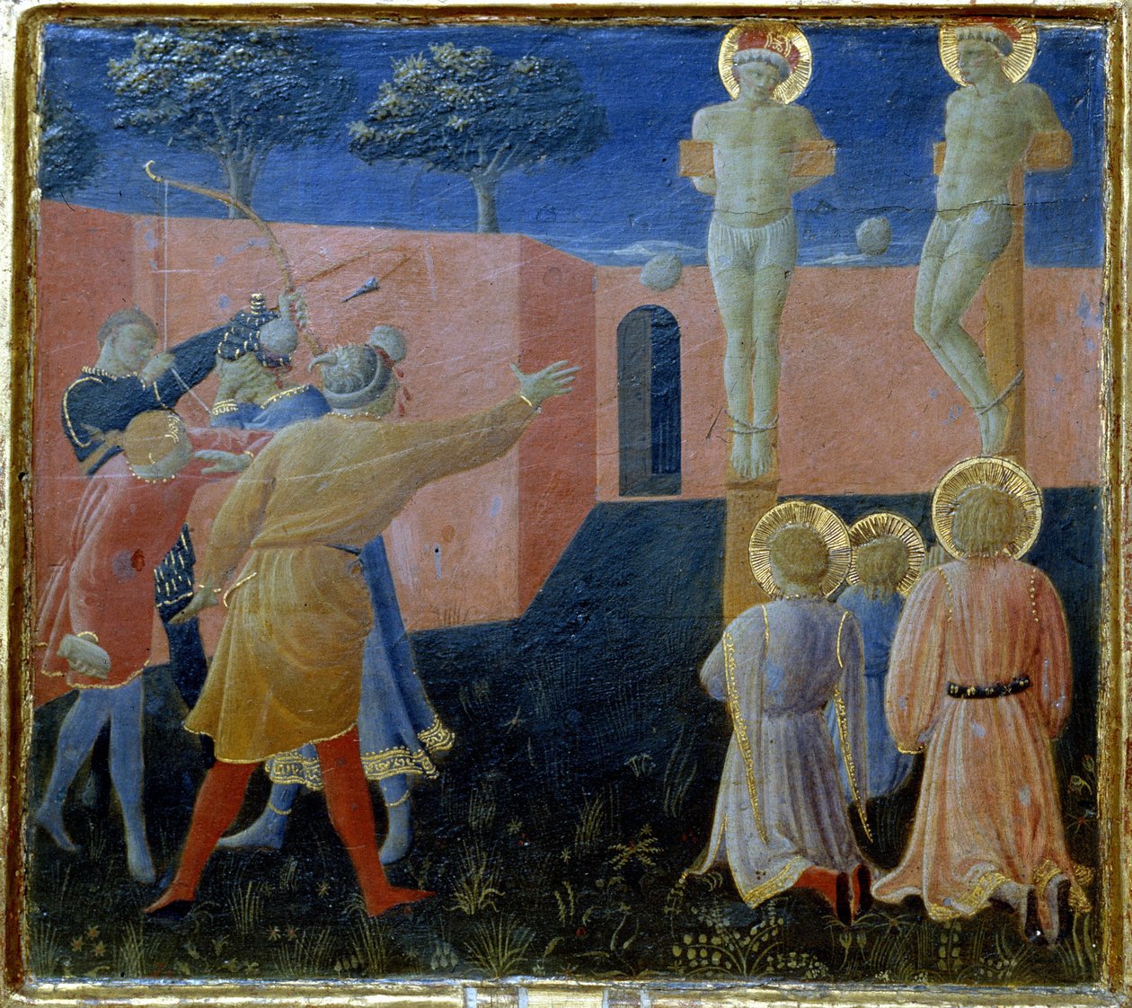 Crucificação e apedrejamento de São Cosme de Fra Angelico