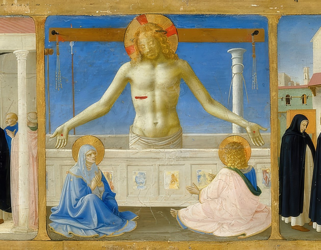 A ressurreição de Cristo - Cristo como homem de dor (detalhe da predela do retábulo A Coroação de Maria). Por volta de 1430 de Fra Angelico