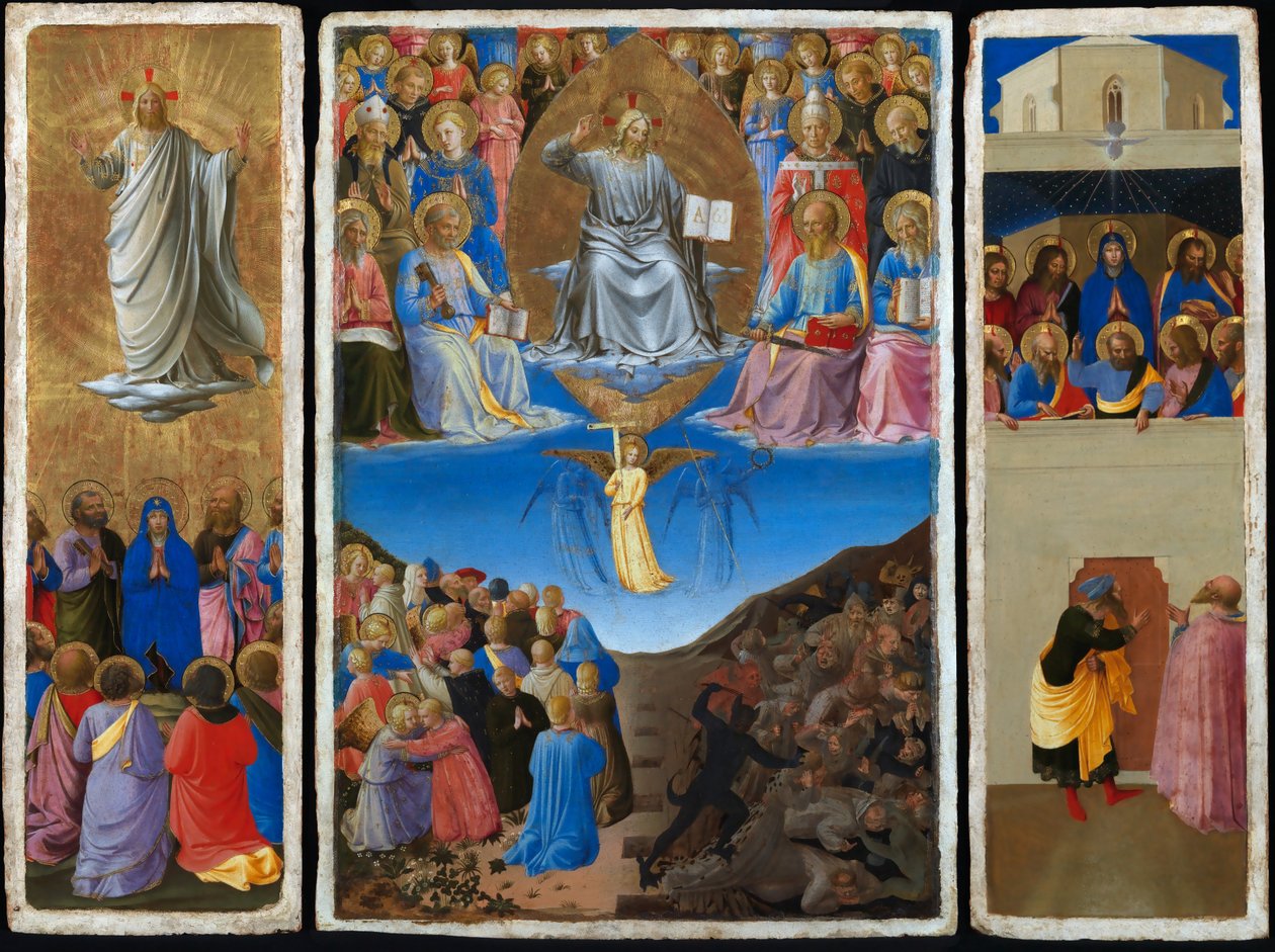 Italiano: Trittico (Ascensione, Giudizio Universale, Pentecoste) Tríptico do Juízo Final, da Ascensão e do Pentecostes de Fra Angelico
