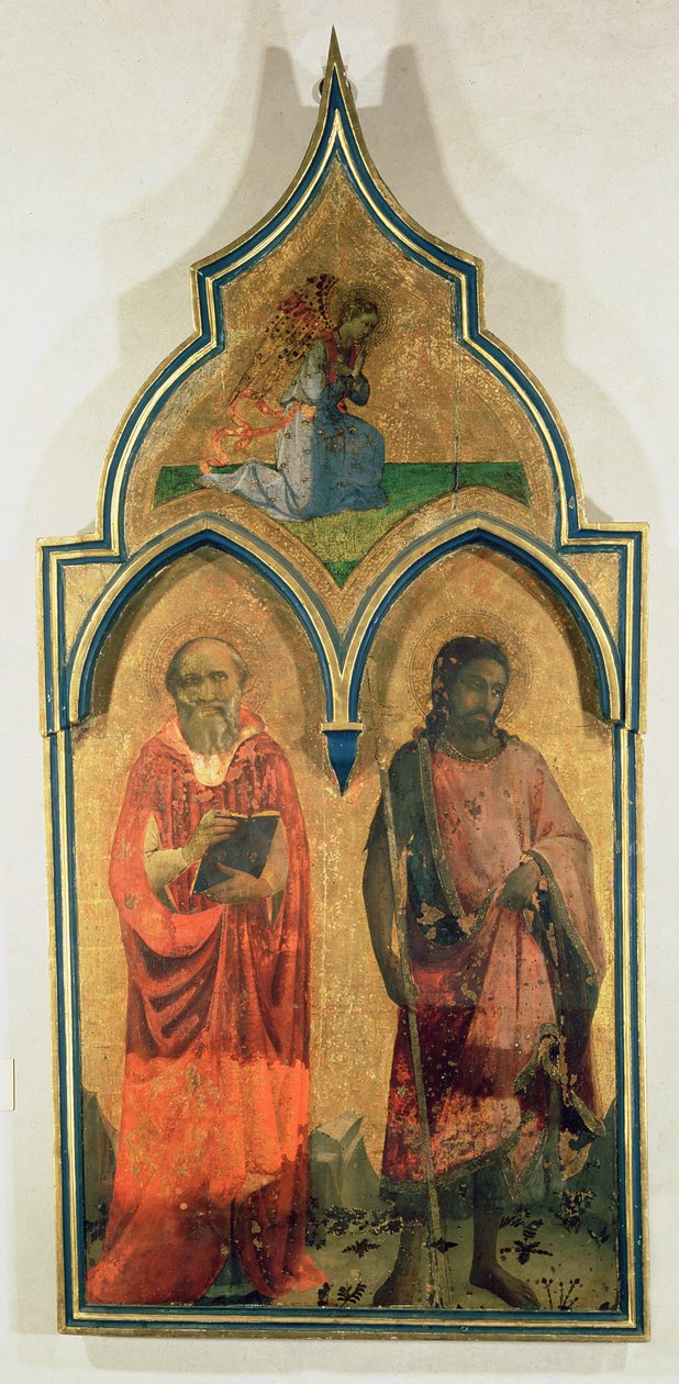 SS. Jerônimo e João Batista, painel lateral de Nossa Senhora e Criança com o Tabernáculo da Santíssima Trindade, c.1430 (têmpera no painel) (ver também 94746, 94748) de Fra Angelico