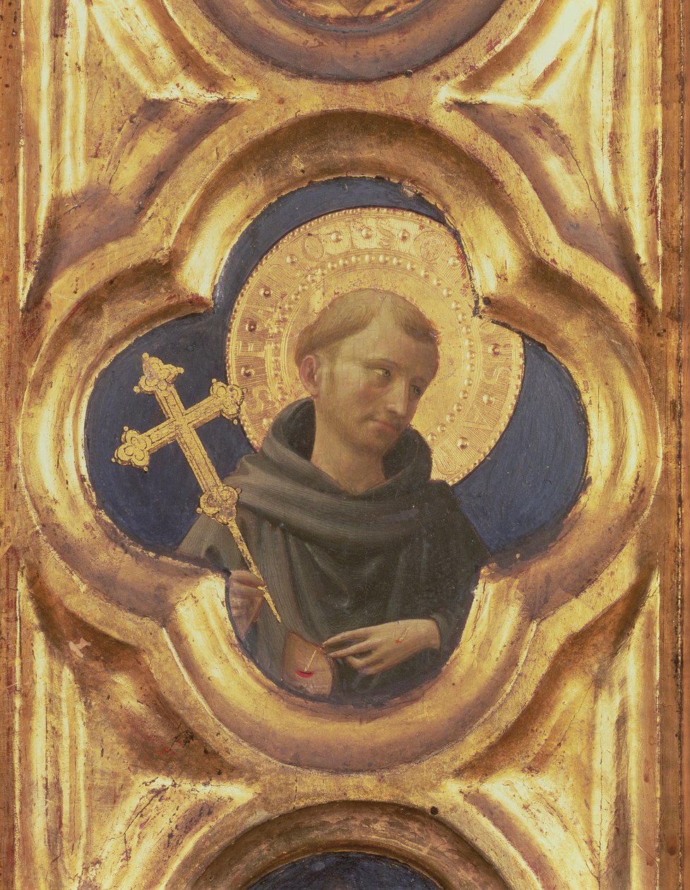 Retábulo de Santa Trinita, detalhe da cabeça de São Francisco, c.1434 têmpera e ouro no painel de Fra Angelico