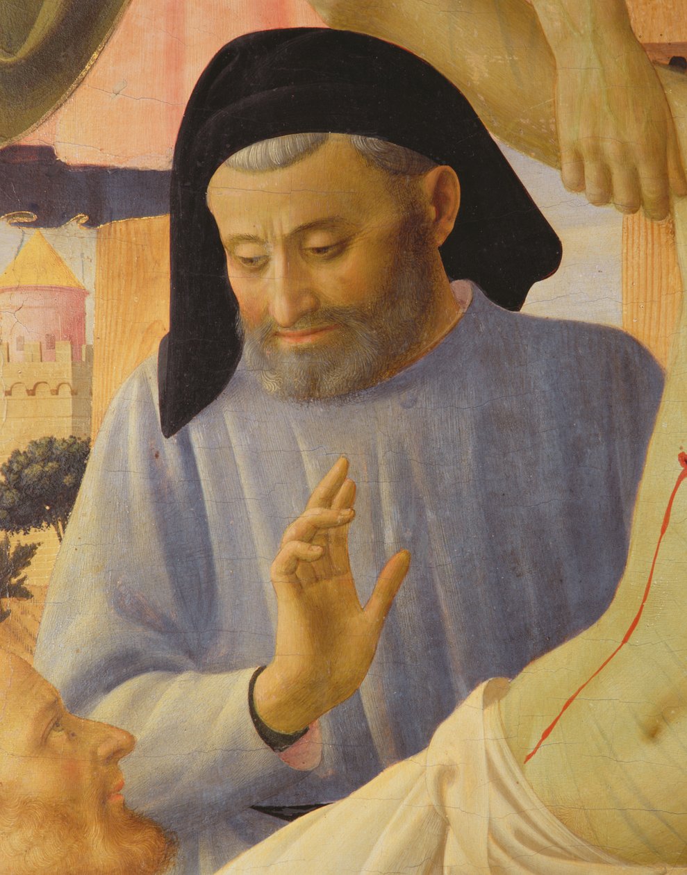 Santa Trinita, detalhe de José de Arimatéia, c.1434 têmpera e ouro no painel de Fra Angelico