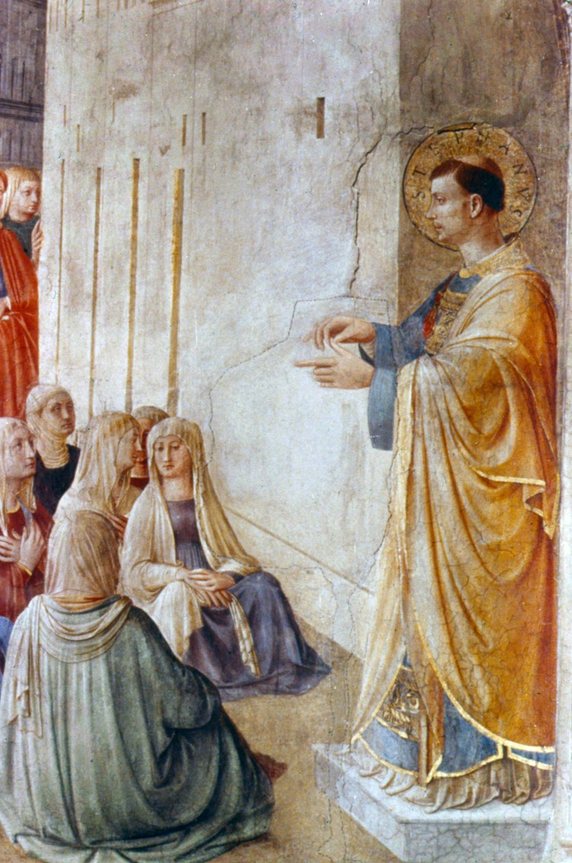 Detalhe de pregação de Santo Estêvão, meados do século XV de Fra Angelico