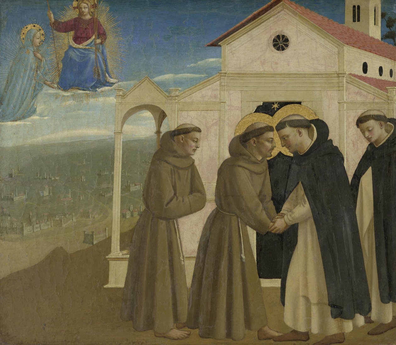 Parte de uma predela: O encontro dos santos Domingos e Francisco de Fra Angelico