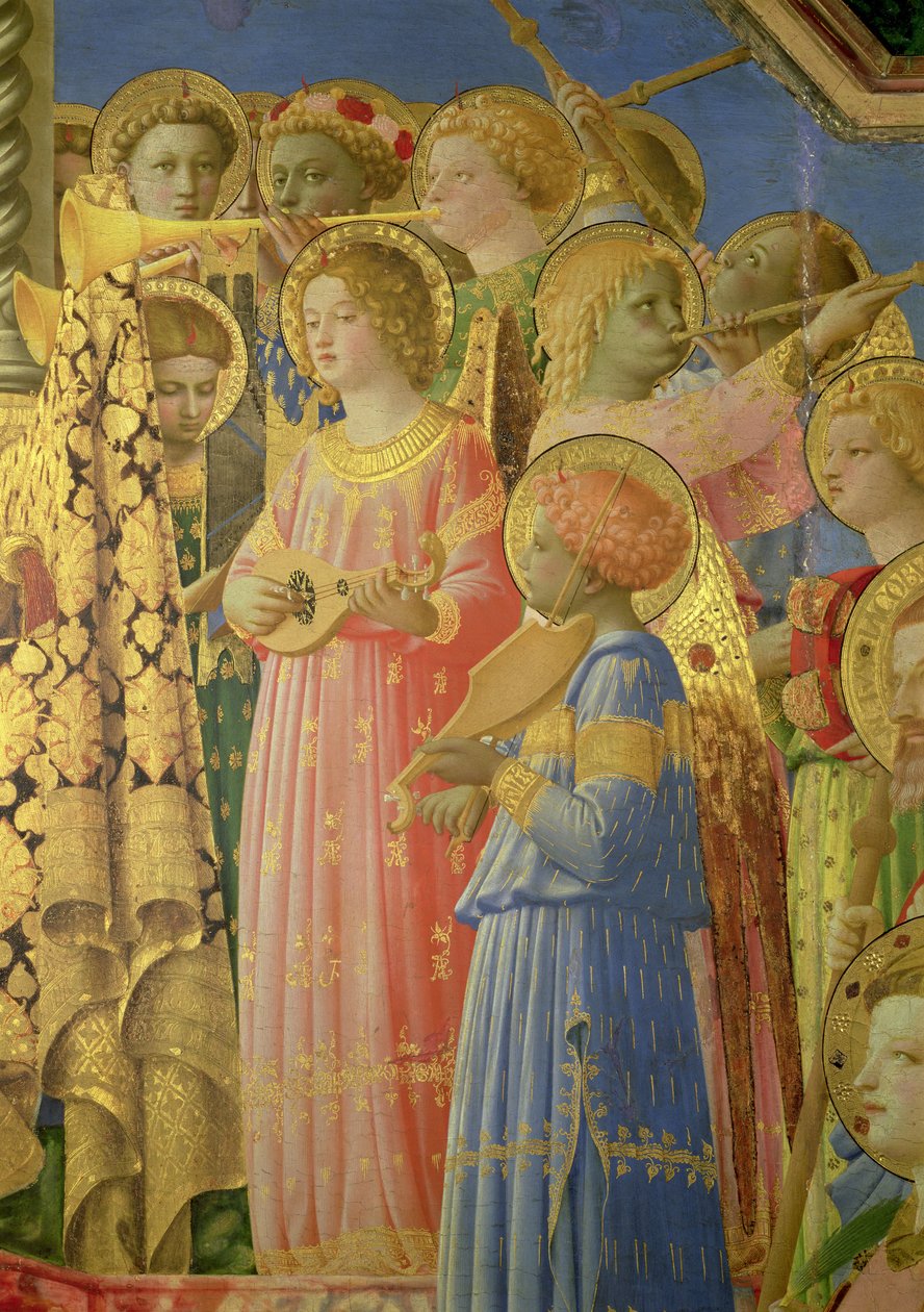 A Coroação da Virgem, detalhe mostrando anjos musicais, c.1430-32 óleo no detalhe do painel de 60319 de Fra Angelico