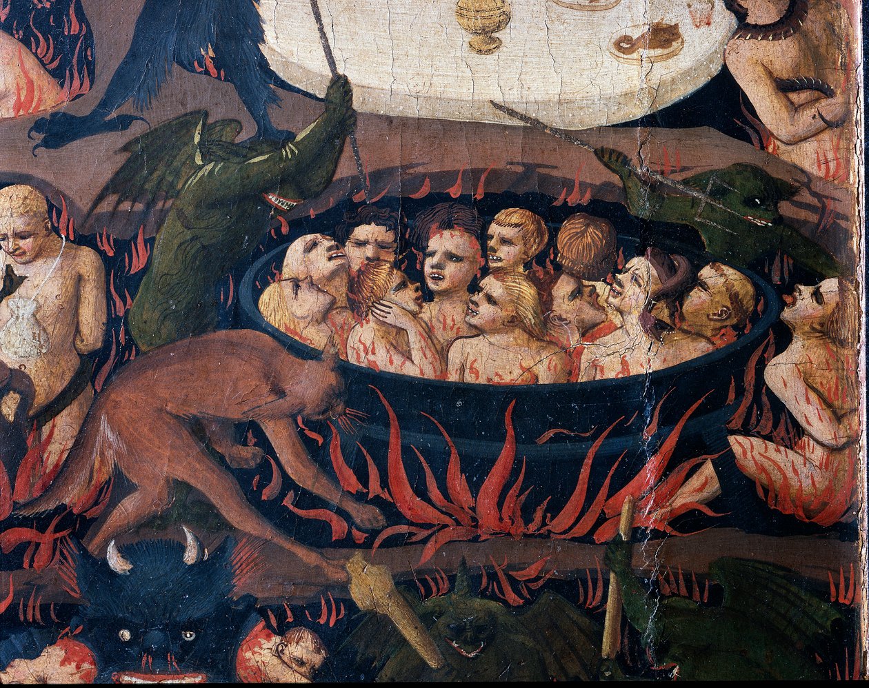 O Juízo Final: Inferno - As almas dos malditos submetidos a tortura nos círculos do Inferno, 1432-1435 de Fra Angelico