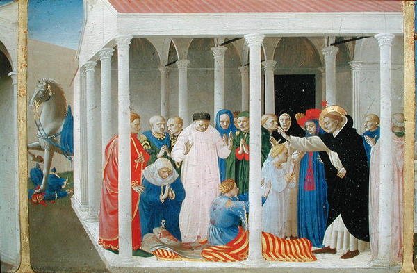 A ressurreição de Napoleão Orsini por São Domingos, do painel predela da Coroação da Virgem, c.1430-32 (têmpera no painel) de Fra Angelico