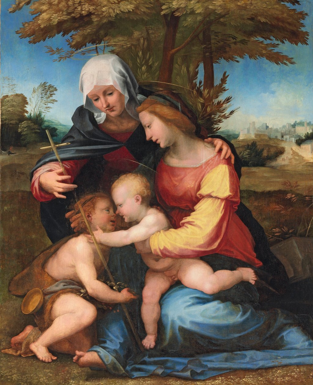 A Madona e o Menino em uma paisagem com Santa Isabel e o bebê São João Batista, 1516 de Fra Bartolomeo