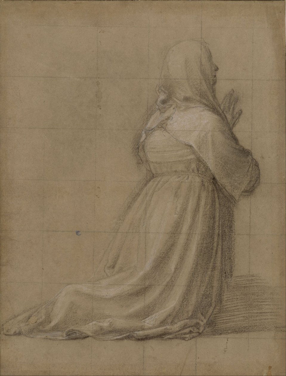 Mulher ajoelhada em oração, vista por trás (estudo para a figura de Santa Catarina) de Fra Bartolomeo