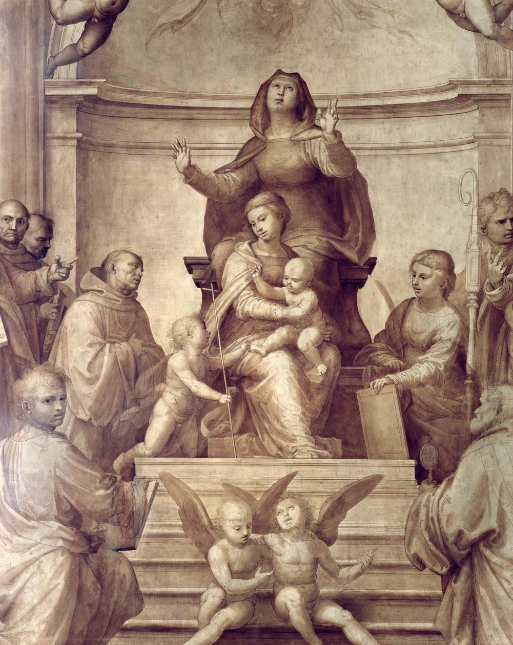 O Retábulo do Grande Conselho, detalhe representando o Sacra Conversazione, óleo de 1510 no detalhe do painel de 94753 veja também 94718-21 de Fra Bartolommeo