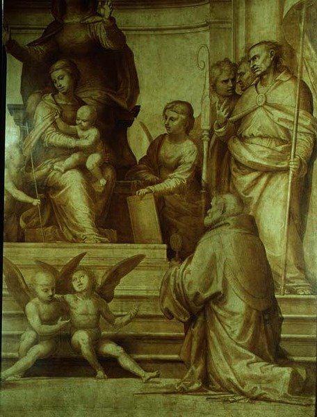 O Grande Retábulo do Conselho, detalhe representando os santos reunidos à esquerda da Virgem, 1510 de Fra Bartolommeo