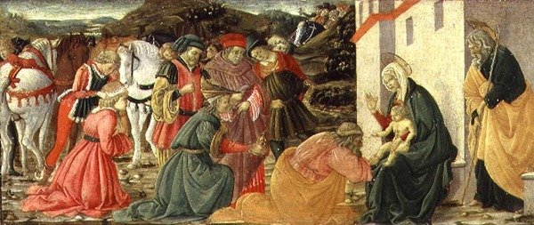 A Adoração dos Magos, um painel de predella (tempera no painel) de Fra Diamante