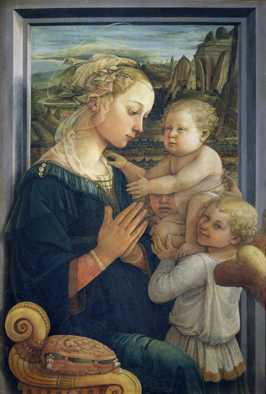 Madonna e criança com anjos, c.1455 (têmpera no painel) de Fra Filippo Lippi