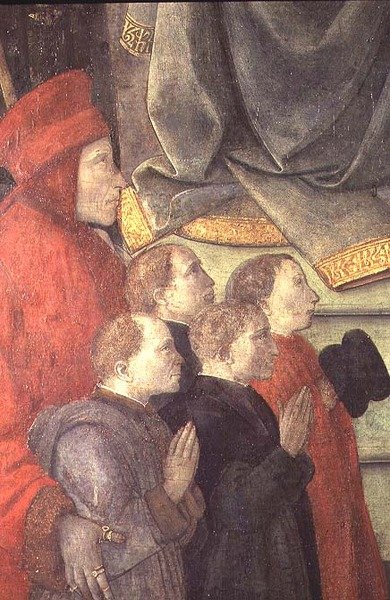 Retrato de Datini e Buonomini del Ceppo, do Retábulo Madonna del Ceppo de Fra Filippo Lippi