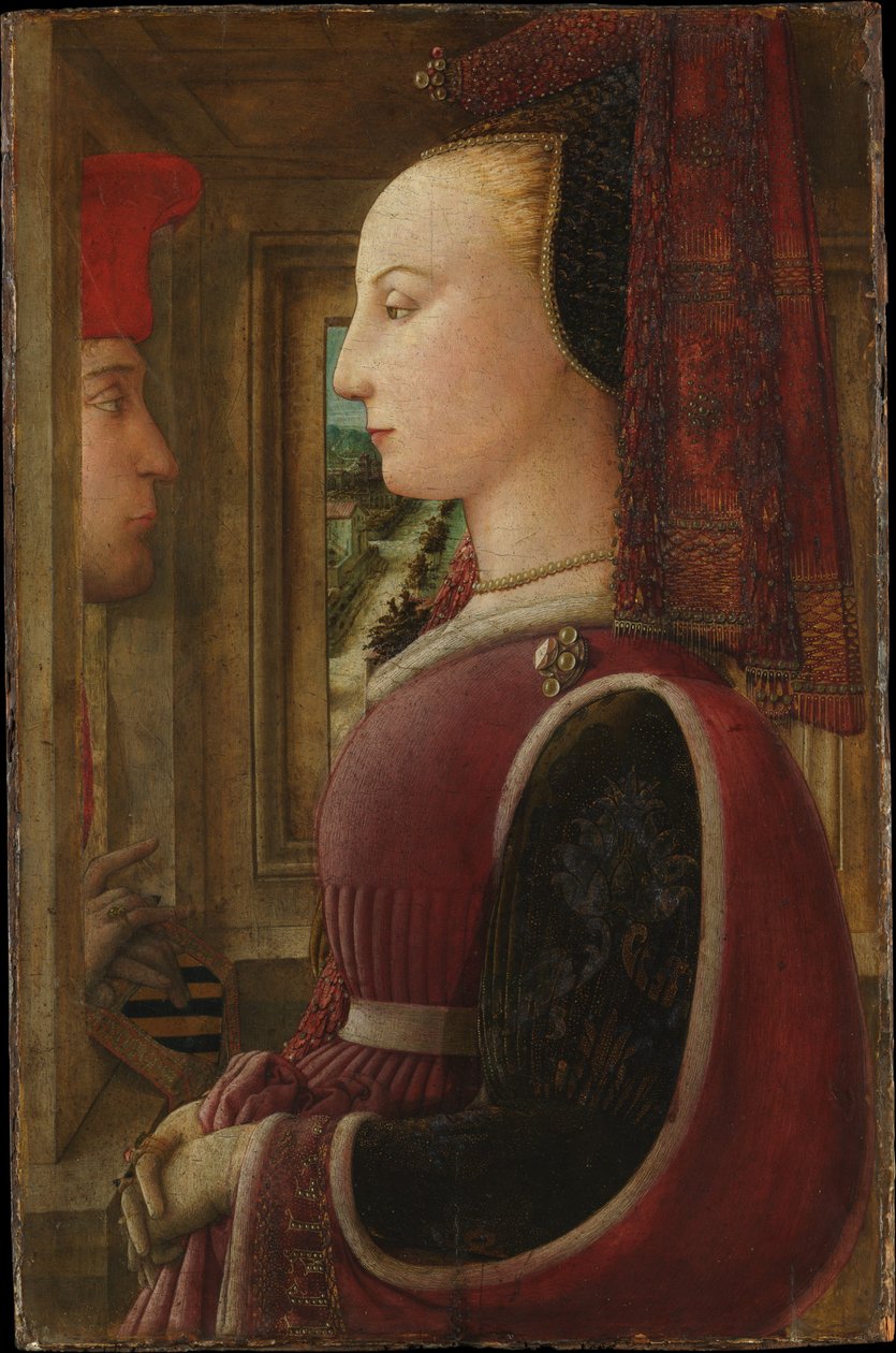 Retrato de uma mulher com um homem a uma janela de Fra Filippo Lippi
