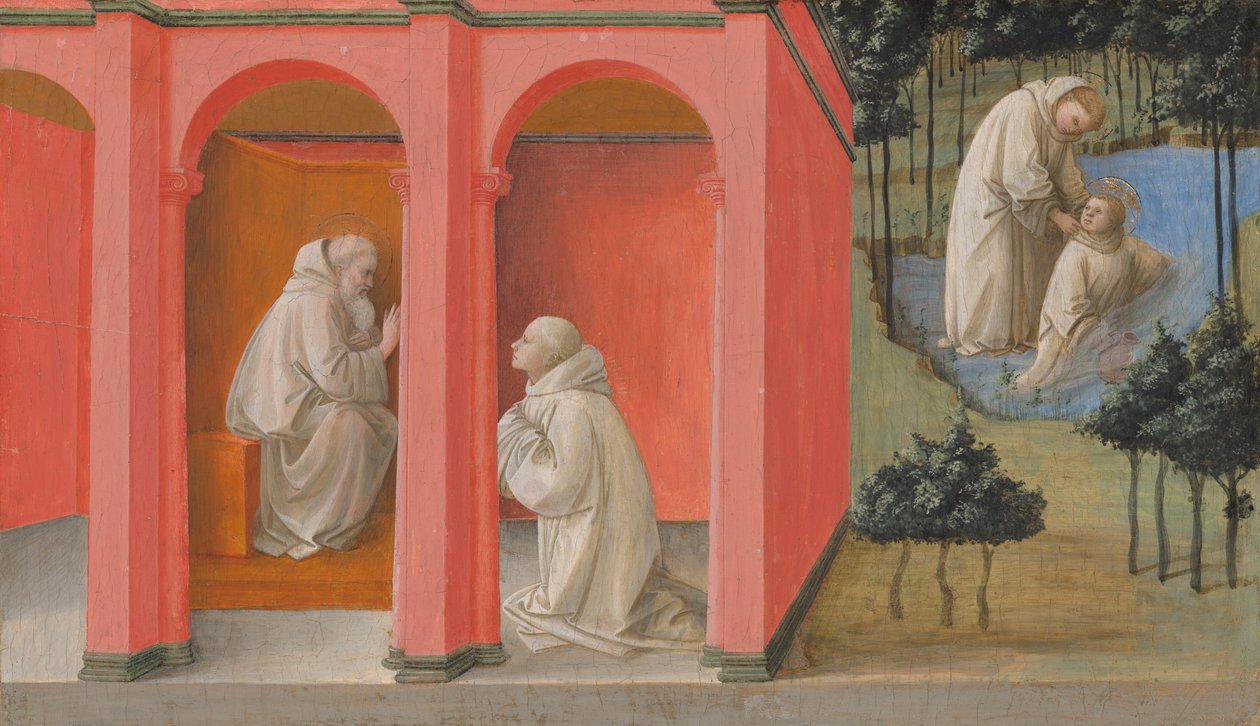 São Bento ordena a São Maurício que socorra São Plácido, c.1445-1450 (têmpera sobre painel) de Fra Filippo Lippi