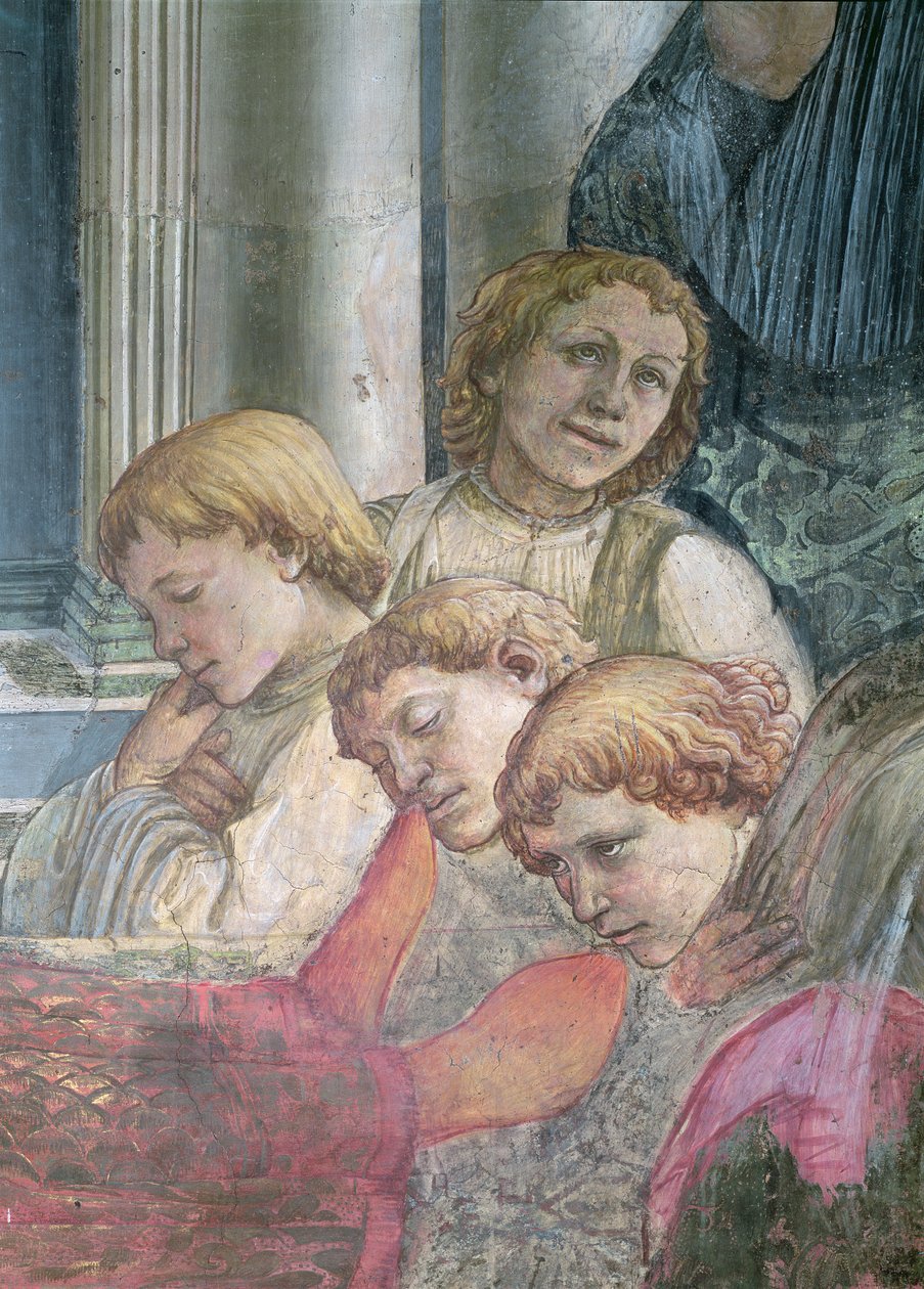A celebração das relíquias de St. Stephen detalhe de coristas, afresco 1452-66 ver também 63780 e 63782 de Fra Filippo Lippi