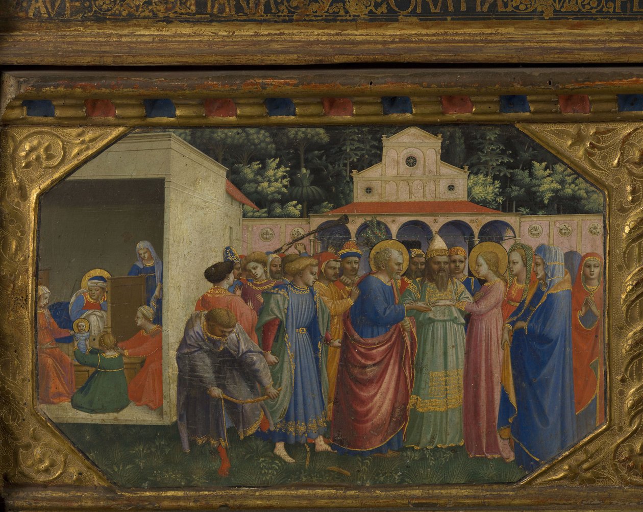 Maria e José O retábulo da Anunciação com 5 cenas de Predella, 1430-1432 de Fra Giovanni Angelico da Fiesole