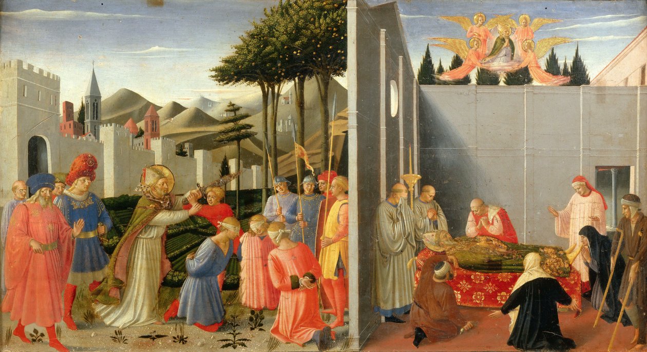São Nicolau liberta um inocente condenado à morte do retábulo de Perugia, ca 1437. de Fra Giovanni Angelico da Fiesole
