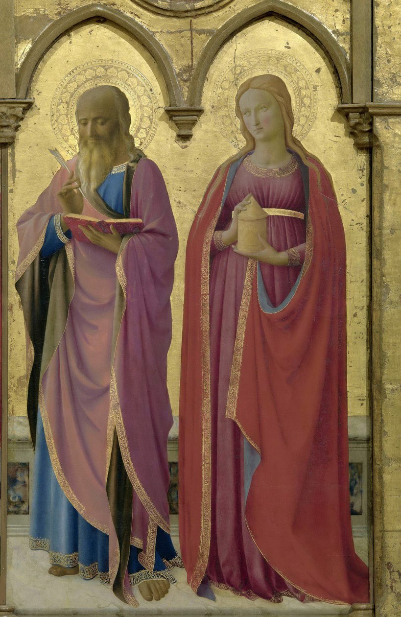 Santos Mateus e Maria Madalena. Cortona Polyptych, ca. 1437. de Fra Giovanni Angelico da Fiesole
