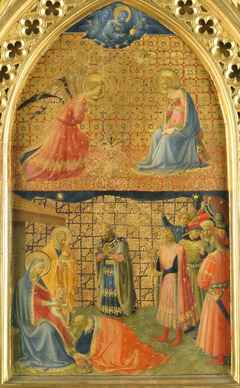 A Anunciação e a Adoração dos Reis Magos, c. 1433-1434. de Fra Giovanni Angelico da Fiesole