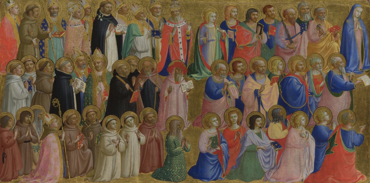 Painel A Virgem Maria com os Apóstolos e Outros Santos do Retábulo de Fiesole San Domenico, c. 1423-1424 de Fra Giovanni Angelico da Fiesole