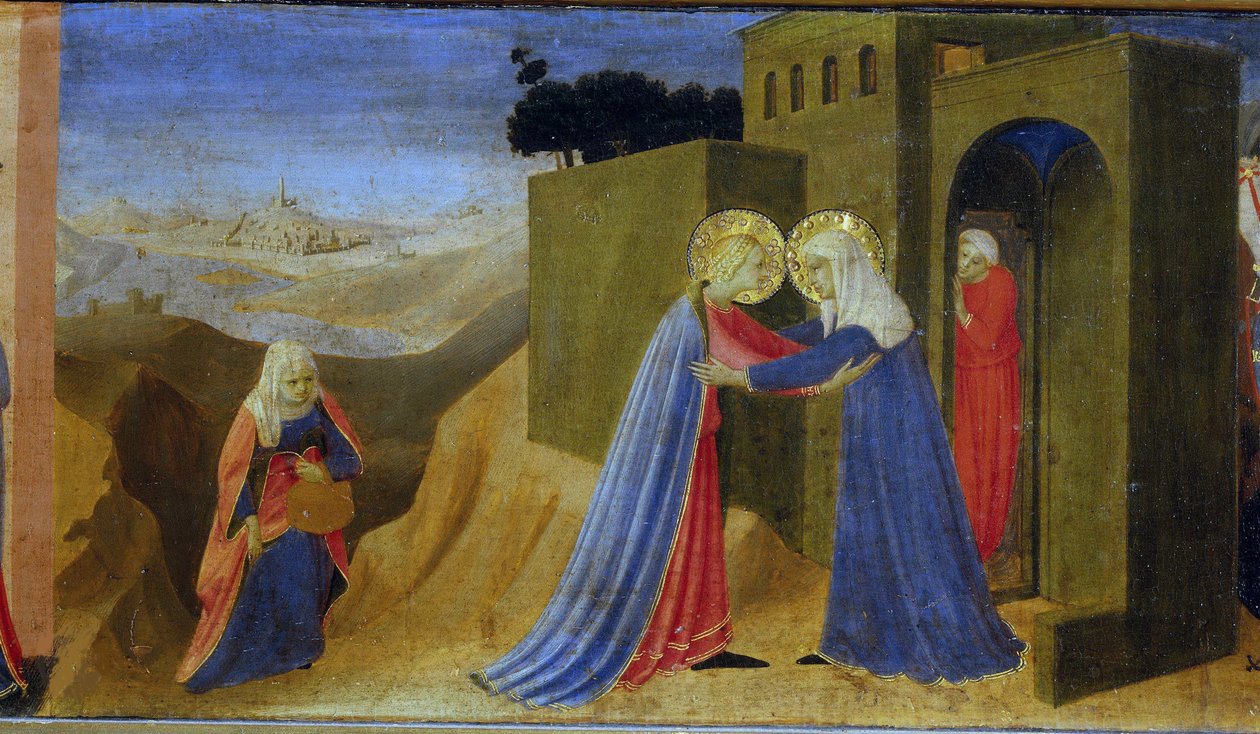 A Visitação. Predella of the Altarpiece The Annunciation, c. 1433-1434. de Fra Giovanni Angelico da Fiesole