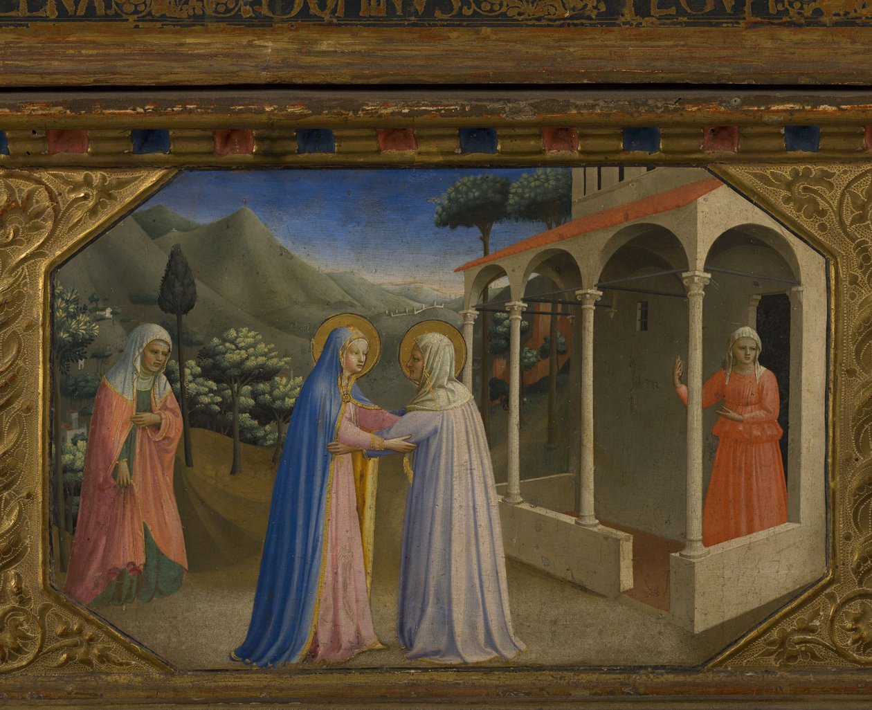 A Visitação O retábulo da Anunciação com 5 cenas de Predella, 1430-1432 de Fra Giovanni Angelico da Fiesole