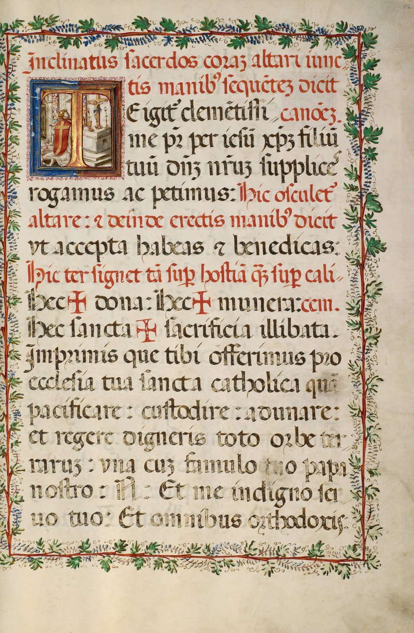 Inicial T: Um padre a celebrar a missa de Fra Vincentius a Fundis