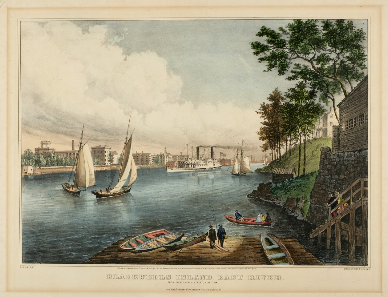 Blackwells Island, East River. Da Oitava Sexta Rua, Nova York, 1862 de Frances Flora Bond Palmer