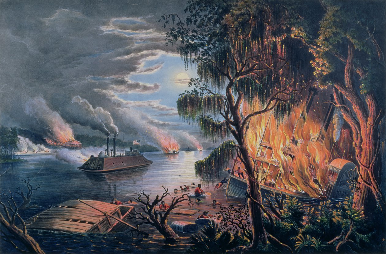 O Mississippi em tempo de guerra, pub. por Currier e Ives, Nova York, 1865 (veja também 87959) de Frances Flora Bond Palmer