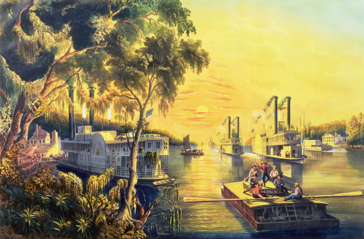 O Mississippi no tempo da paz, bar. por Currier e Ives, Nova York, 1865 (ver 87963) de Frances Flora Bond Palmer