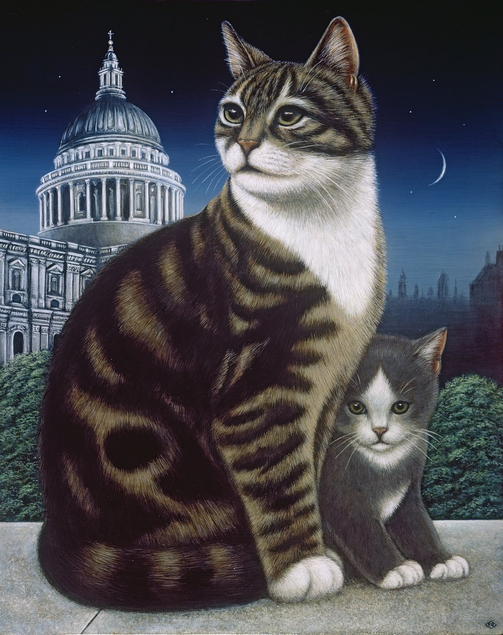 Faith, o gato St. Paul, 1995 (óleo e têmpera no painel) de Frances Broomfield