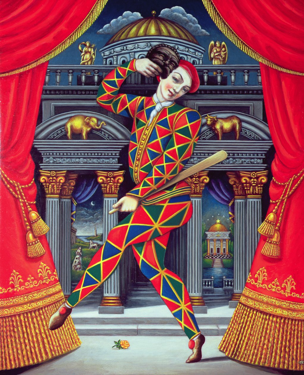 Arlequim às portas do chifre e do marfim, 2007 (óleo e têmpera no painel) de Frances Broomfield