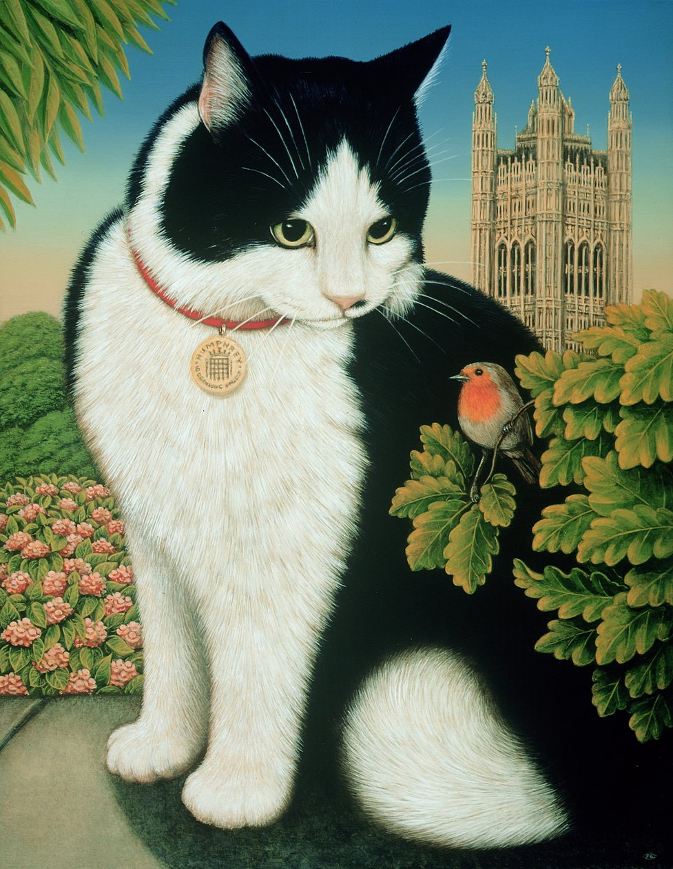 Humphrey, o Downing Street Cat, 1995 (óleo e têmpera no painel) de Frances Broomfield